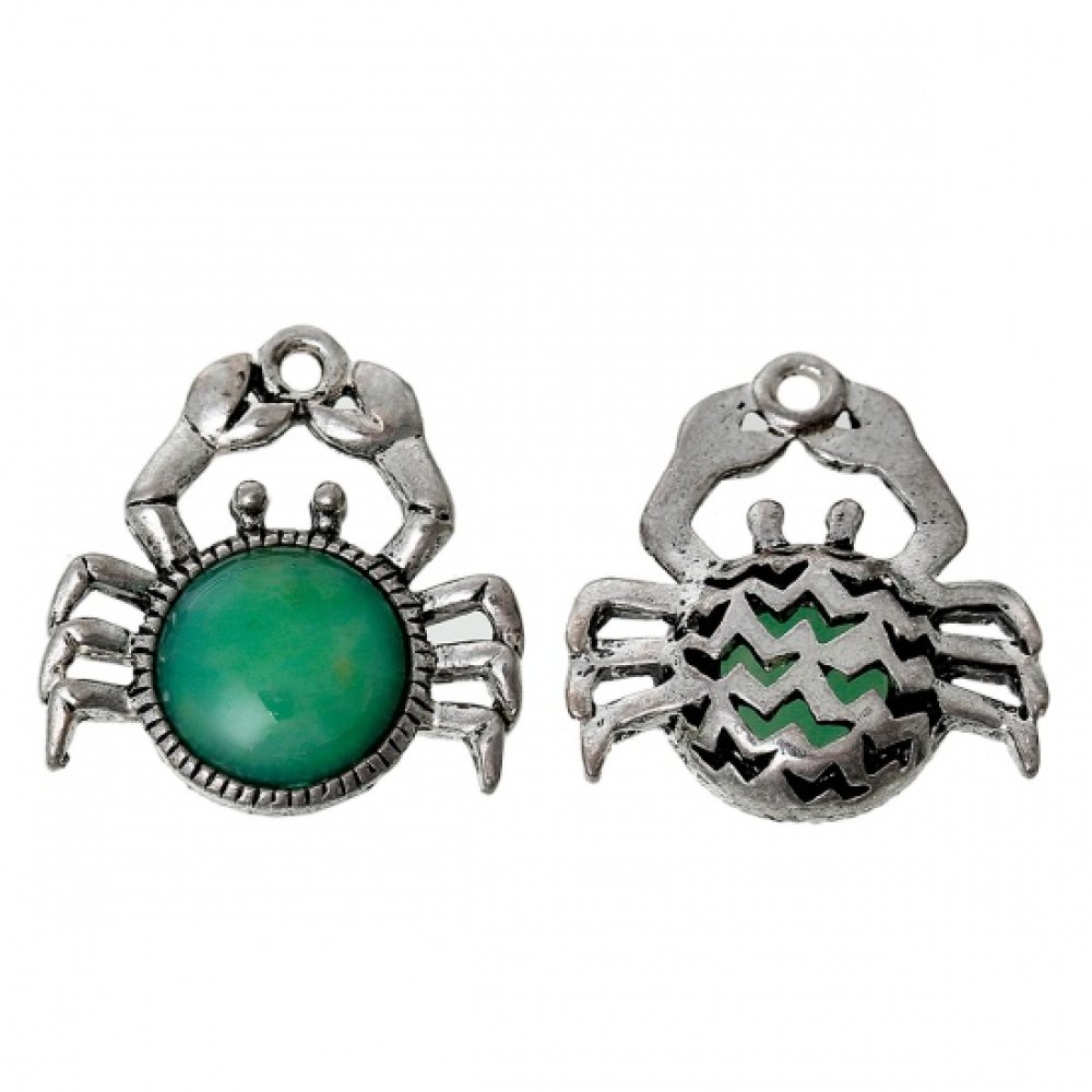 Charm Segno zodiacale Cancro Granchio Verde Argento Metallo N°02