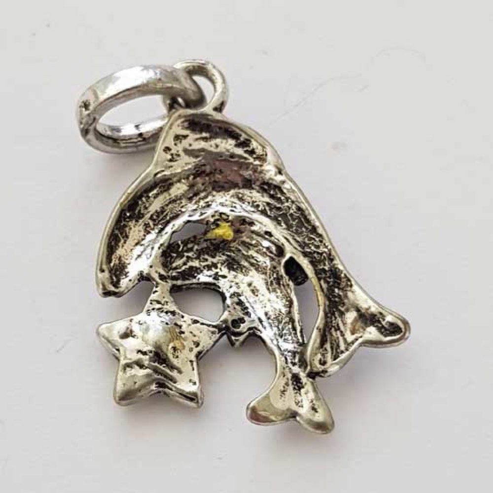 Segno zodiacale Pesci Charm in metallo argento N°03 con strass