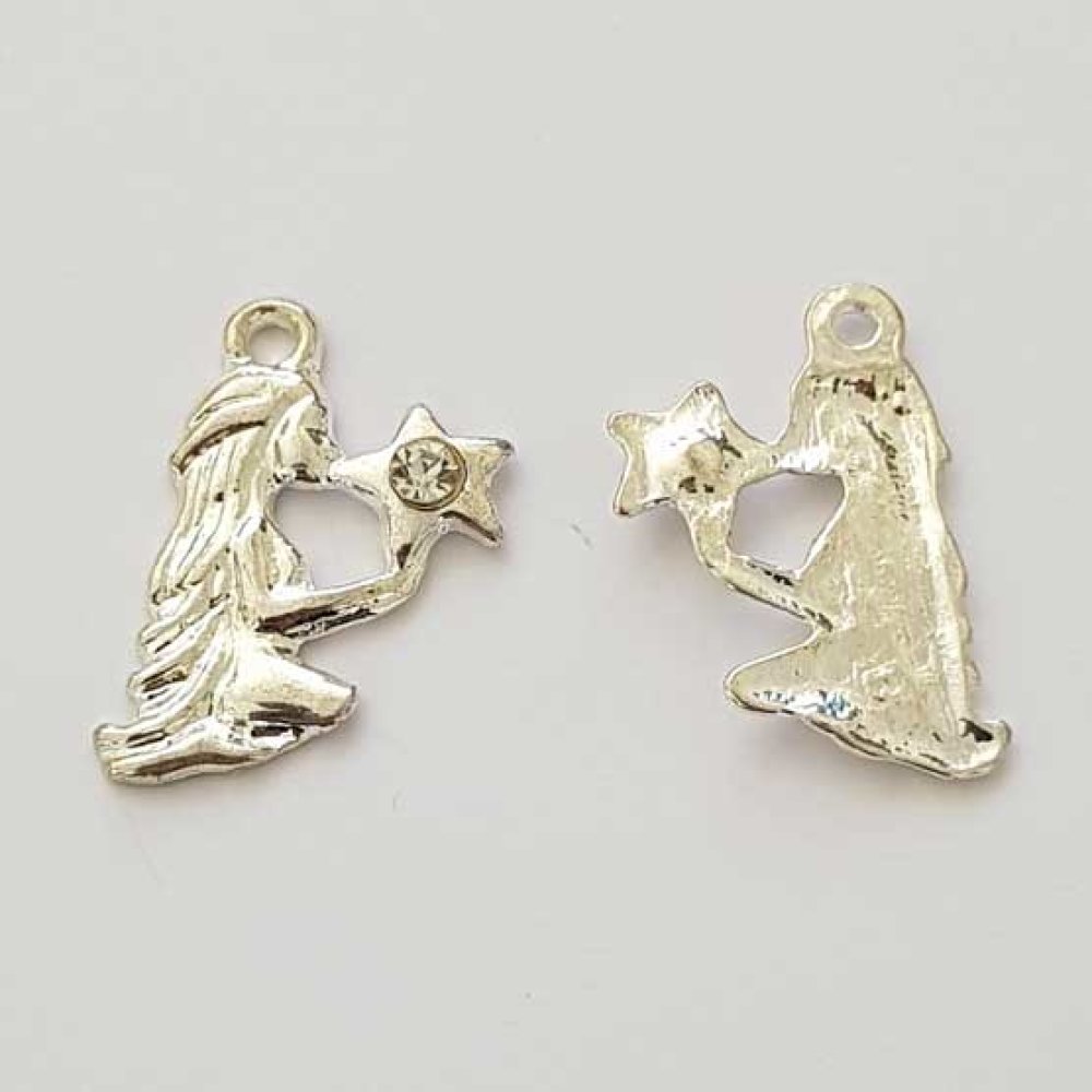 Charm segno zodiacale Virgo in metallo argentato N°04 con strass