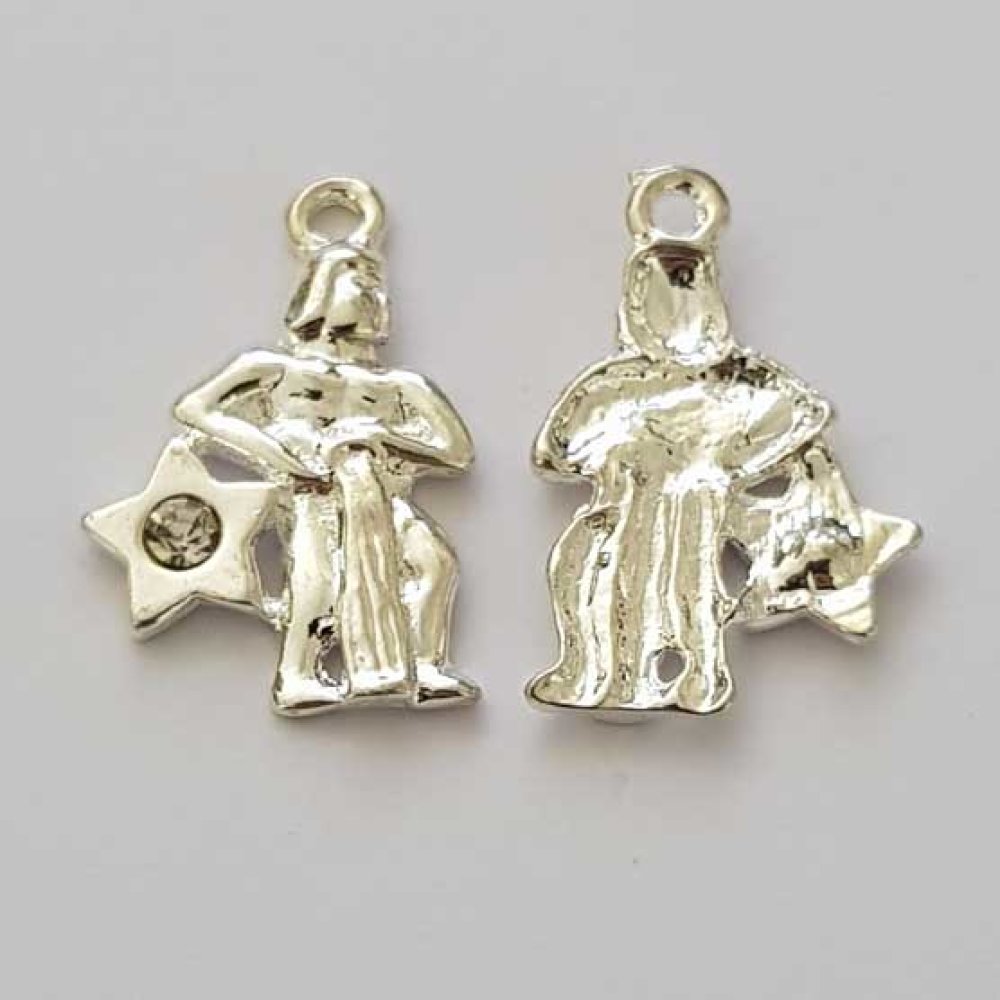 Charm segno zodiacale Acquario in metallo argentato N°04 con strass