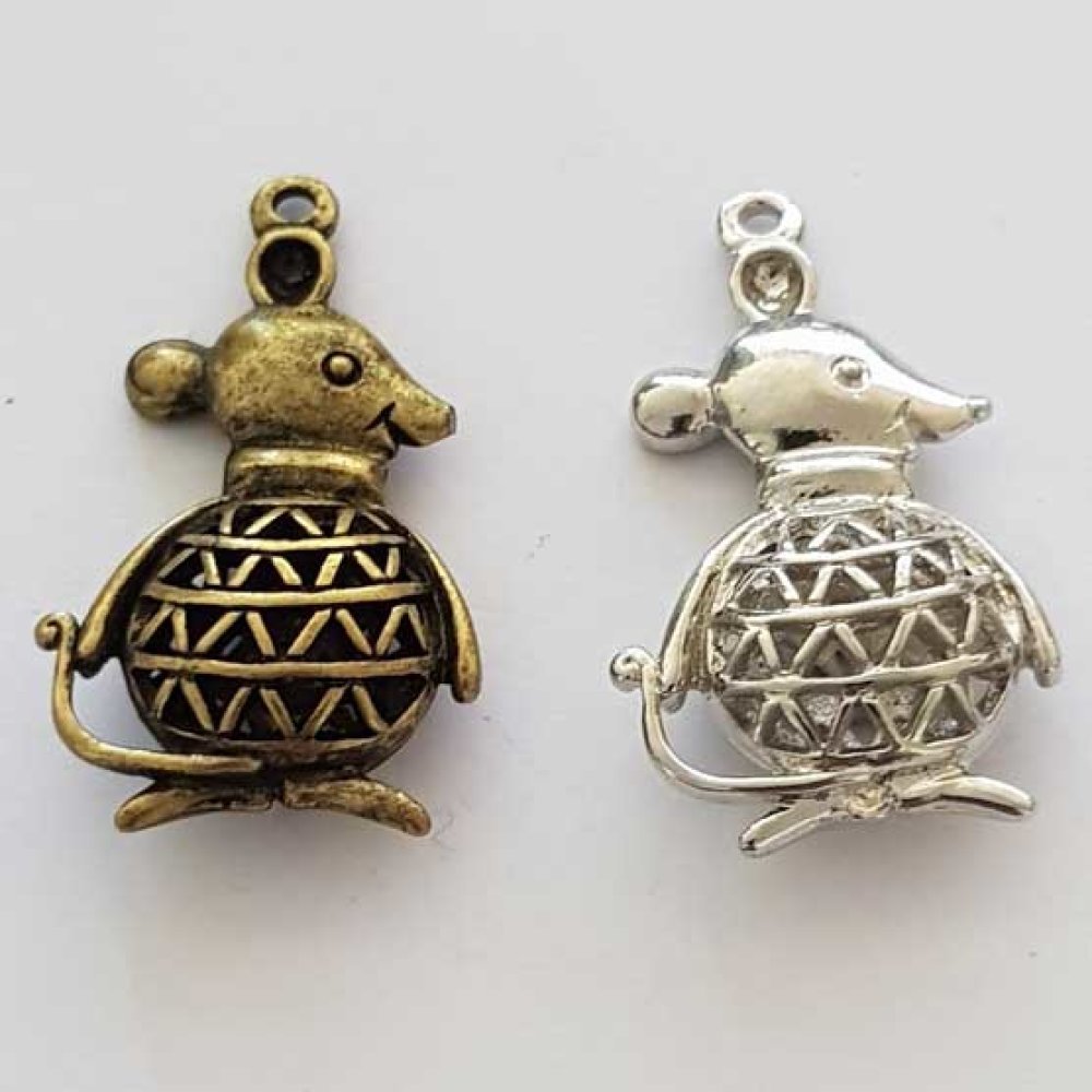 Breloque Souris N°02 Lot de 2 pièces Argent et Bronze