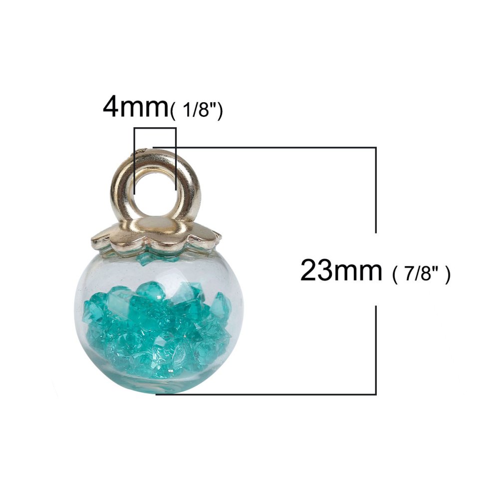 Breloque en Verre Bouteille Globe Transparent Doré à Strass N°02