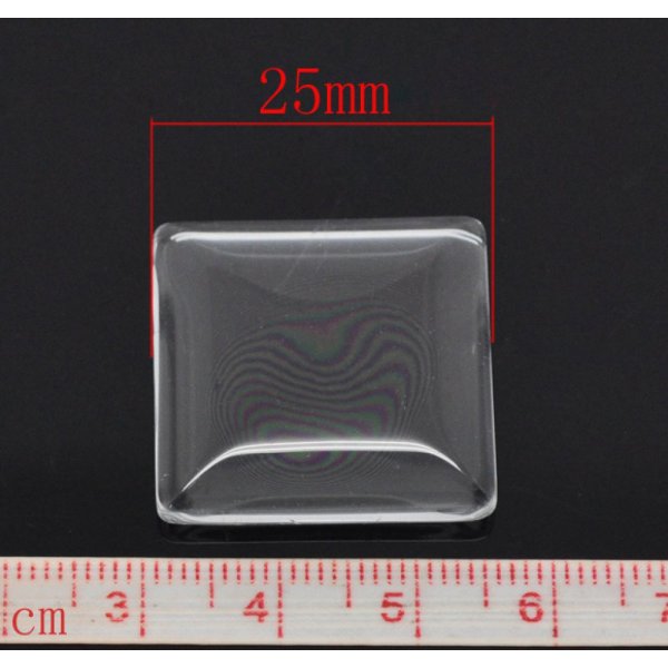 Cabochon quadrato 25 x 25 mm in vetro trasparente con bava N&deg;28