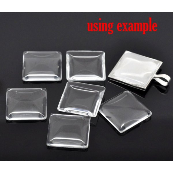 Cabochon quadrato 25 x 25 mm in vetro trasparente con bava N&deg;28