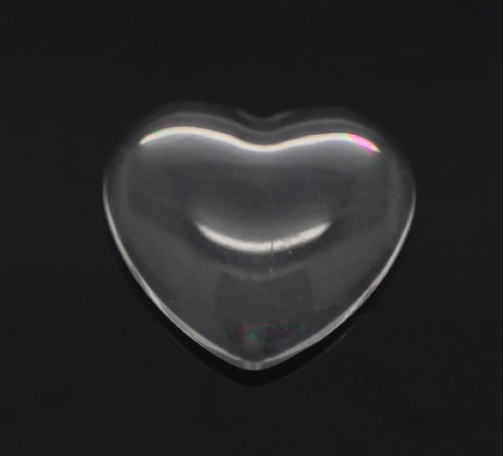 Cuore cabochon 14 x 15 mm in vetro trasparente con bava N°22