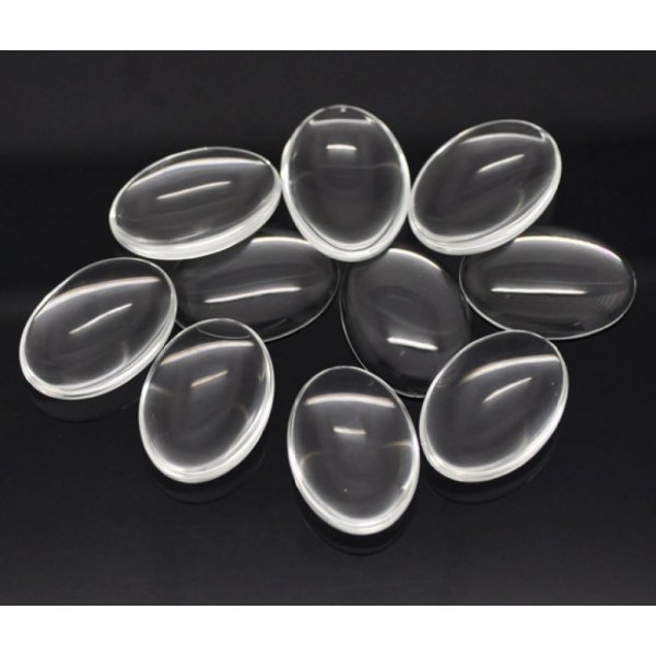 Cabochon ovale 25 x 35 mm in vetro trasparente con bava N&deg;20