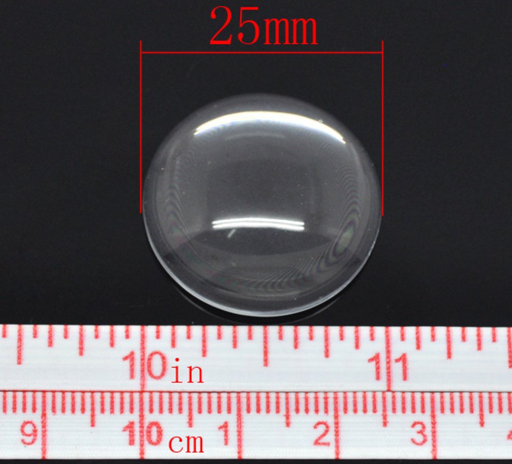 Cabochon rotondo 25 mm in vetro trasparente con bava N°11 standard