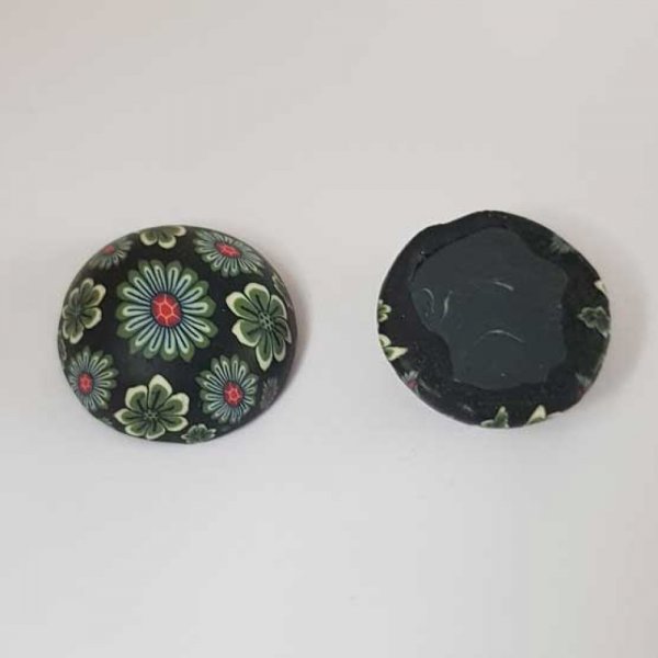 Cabochon p&acirc;te polym&egrave;re 20 mm Fleur Noir N&deg;05