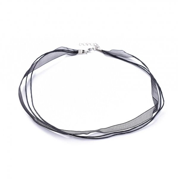 Collana con nastro di organza N&deg;04 e cordoncino cerato nero
