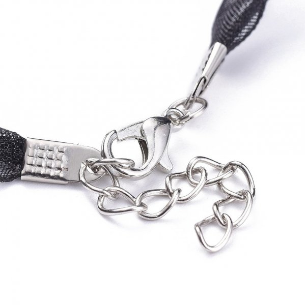 Collana con nastro di organza N&deg;04 e cordoncino cerato nero