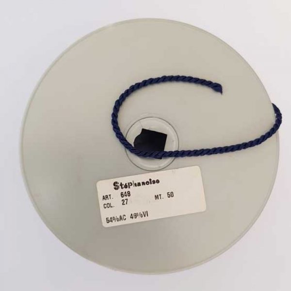 Cordon Rond Tress&eacute; 3 mm Bleu Fonc&eacute; N&deg;02