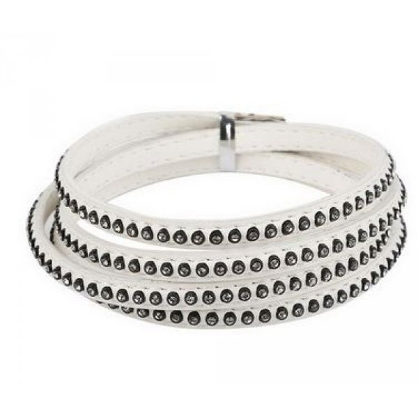 Pelle 06 mm Bianca intarsiata con strass 1 metro