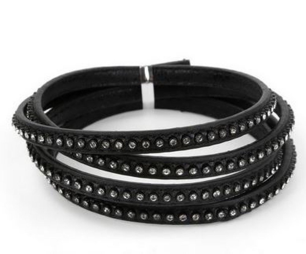 Pelle 06 mm nera intarsiata con strass 1 metro