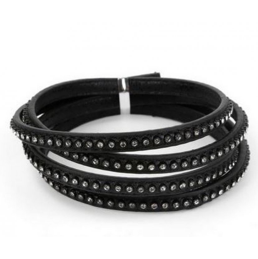 Pelle 06 mm nera intarsiata con strass 1 metro