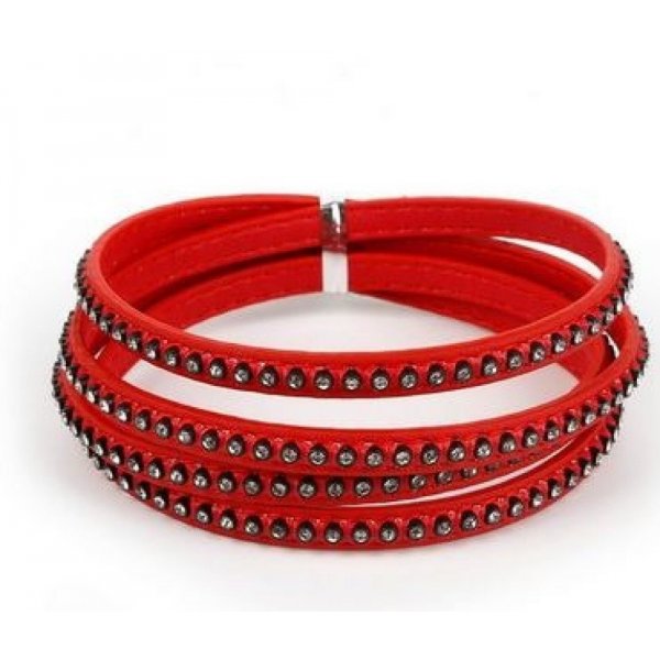 Pelle 06 mm Rosso intarsiata con strass 1 metro