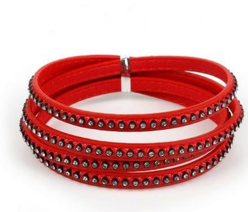 Pelle 06 mm Rosso intarsiata con strass 1 metro