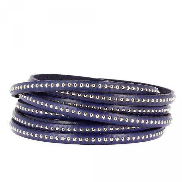 Palla di cuoio cobalto scuro 06 mm con catena a palline senza nichel per 20 cm