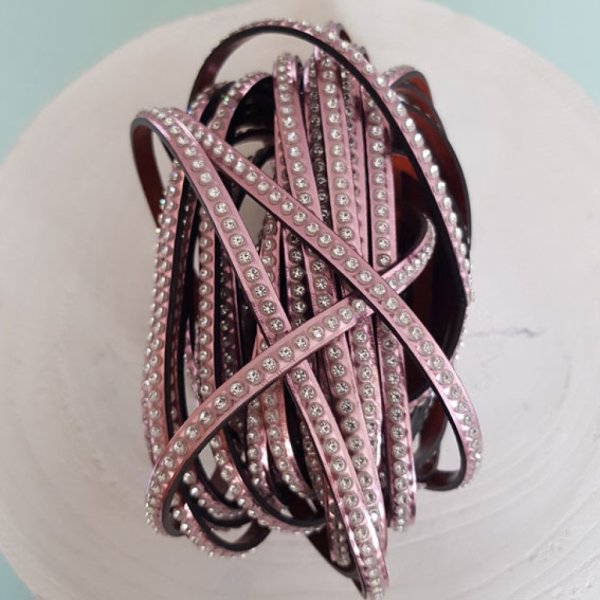 Pelle Specchio Rosa Metallo 06 mm Swarovski Strass per 20 cm