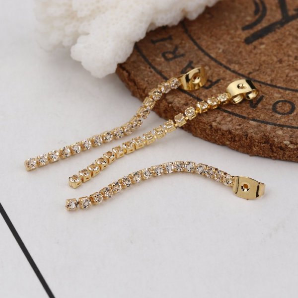 Embout de Boucles d'Oreilles N&deg;02 en Cuivre Plaqu&eacute; Or V&eacute;ritable &agrave; Strass Transparent