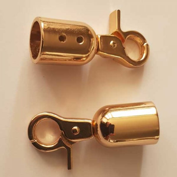 Embout &agrave; coller pour cordon 15 mm avec mousqueton Dor&eacute;