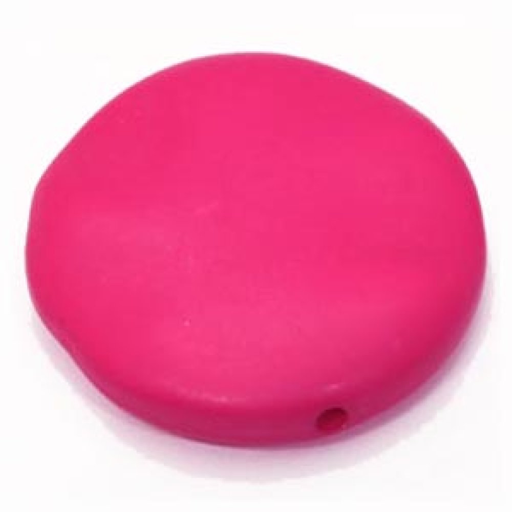 Galet plat résine rond 27 x 8 mm effet cuir Fushia