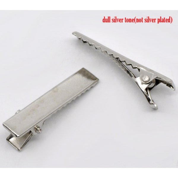 Set di 10 clip in coccodrillo - Colore argento 32 mm x 7 mm.