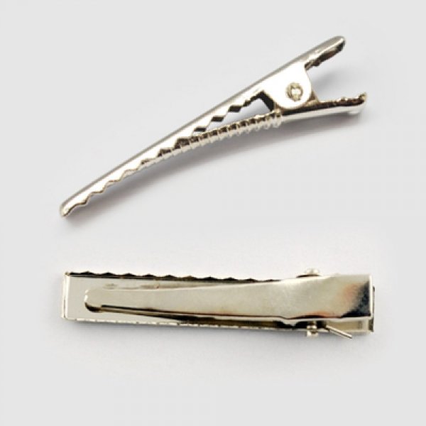 Lot de 20 pinces barrettes Crocodiles - Couleur Argent 45 mm x 8 mm.