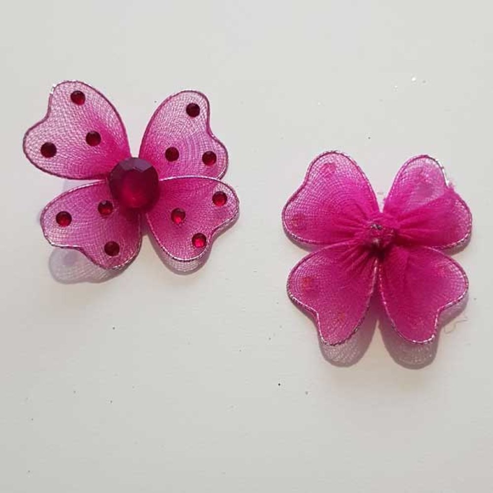 Lot de 2 Fleurs Tissus et Strass Violet