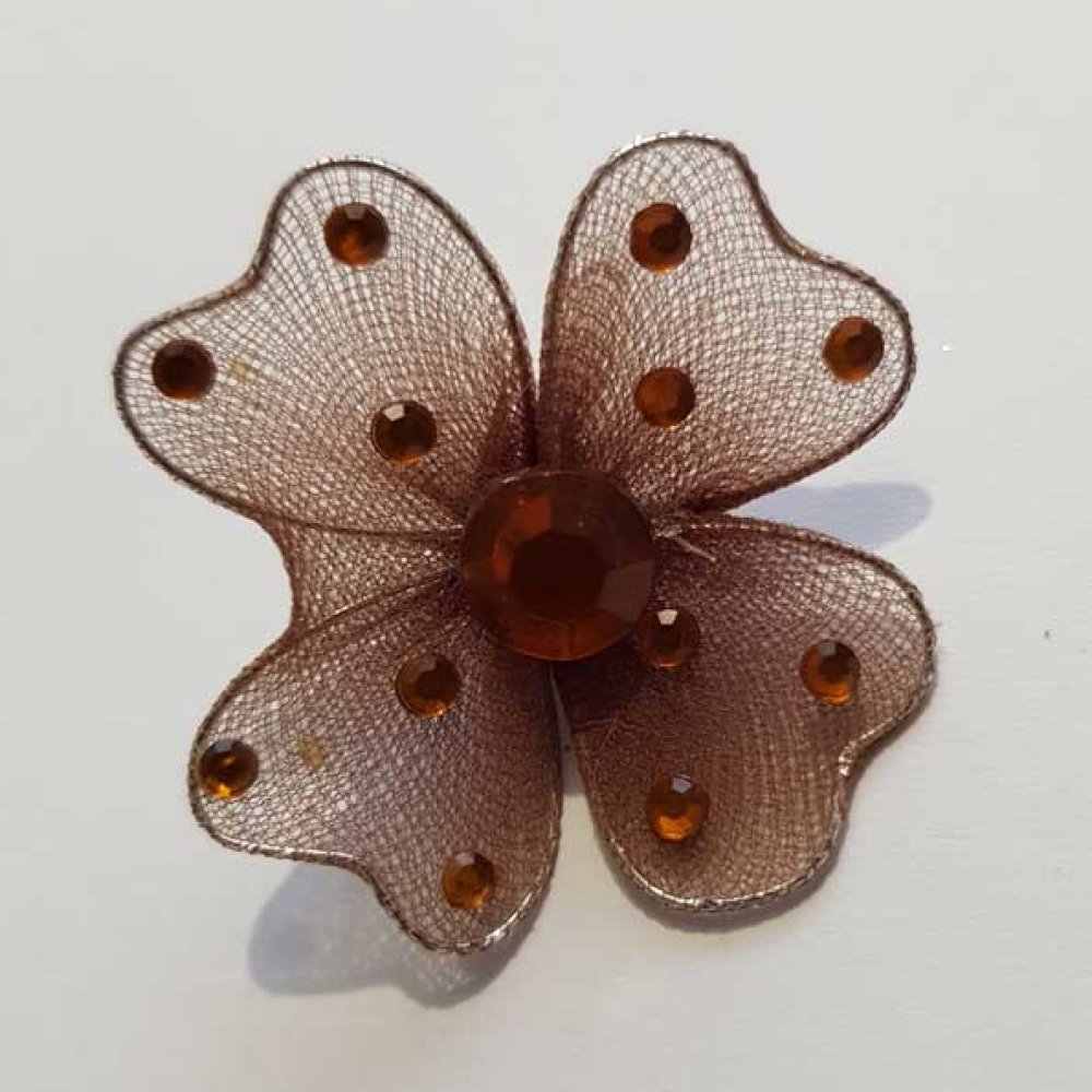 Lot de 2 Fleurs Tissus et Strass Marron et Orange