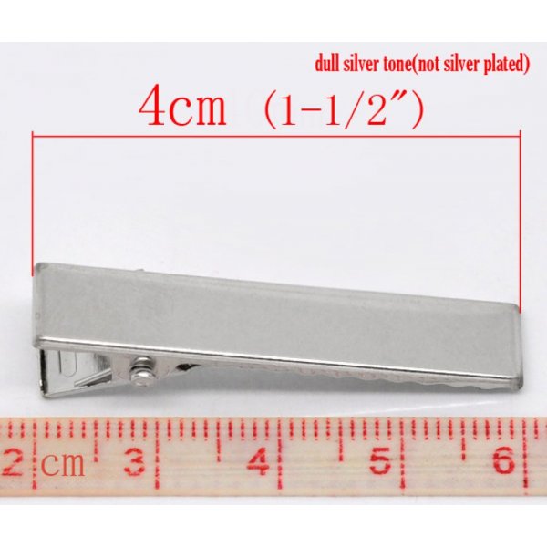 Lot de 50 pinces barrettes Crocodiles - Couleur Argent 40 mm x 8 mm.