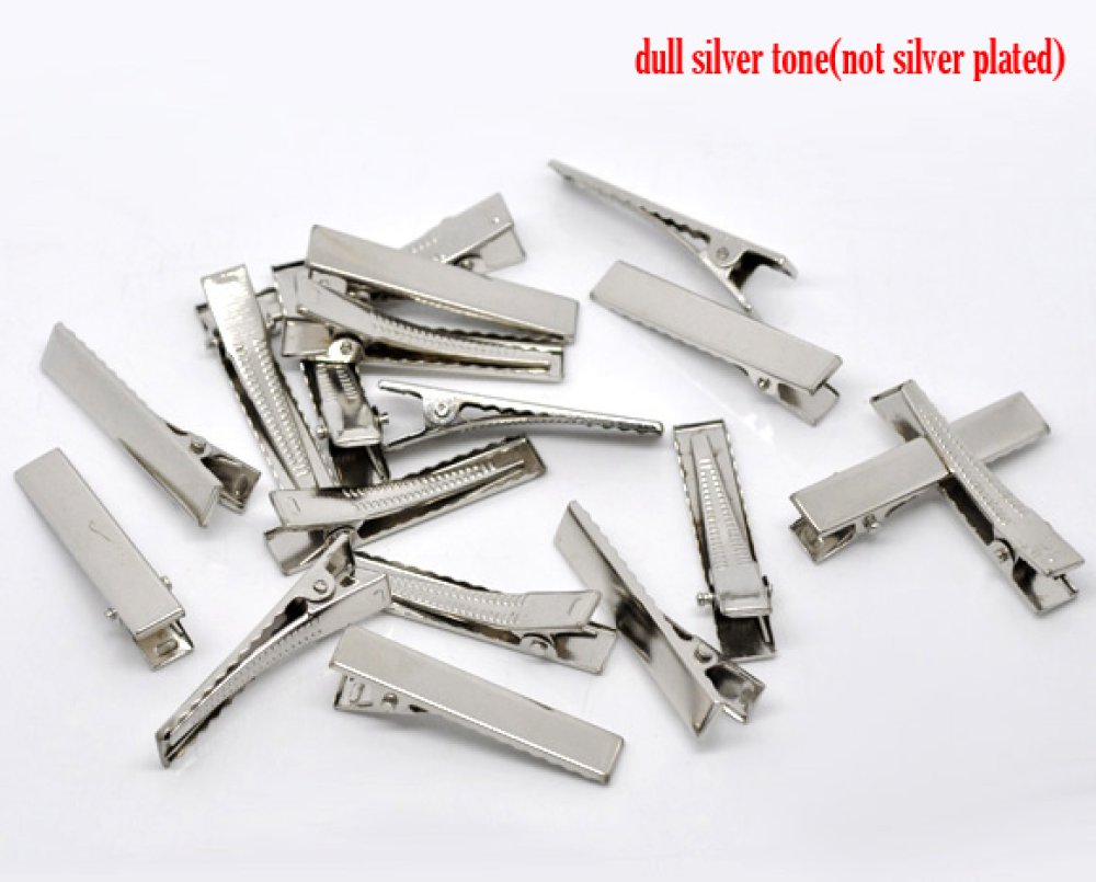 Lot de 50 pinces barrettes Crocodiles - Couleur Argent 40 mm x 8 mm.