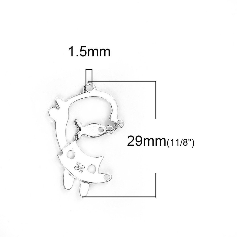 Confezione da 5 Charms per gatti in lega di zinco n. 3 Gatto pesce argento 29 mm x 19 mm