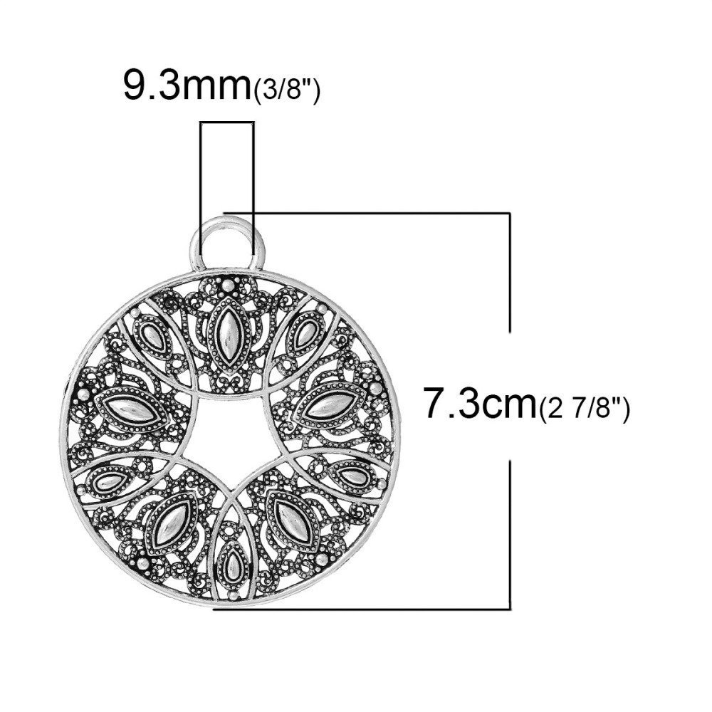 Ciondolo rotondo in lega d'argento a forma di fiore cavo N°000 73 mm x 64 mm