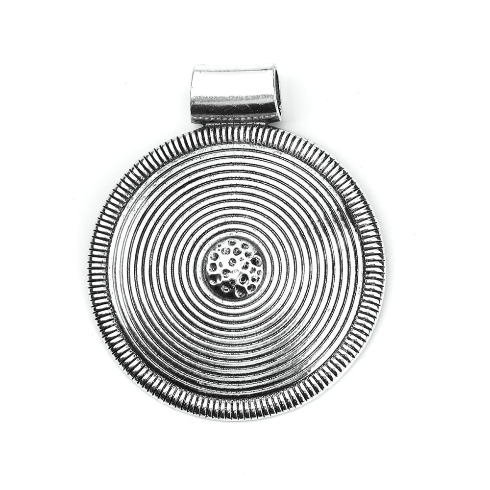 Pendentif N°001-E en Alliage Rond Fleur Creux Argent Vieilli 81 mm x 68 mm