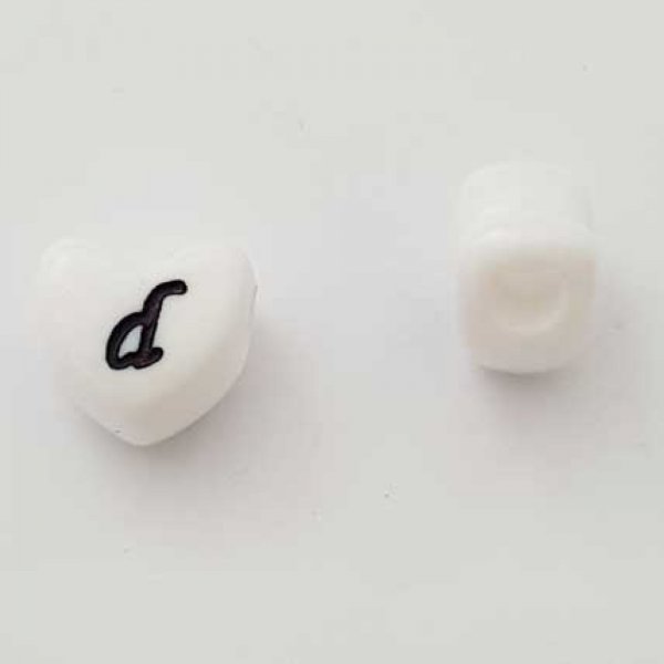 Perle C&oelig;ur Lettre D Blanc Noir 11mm