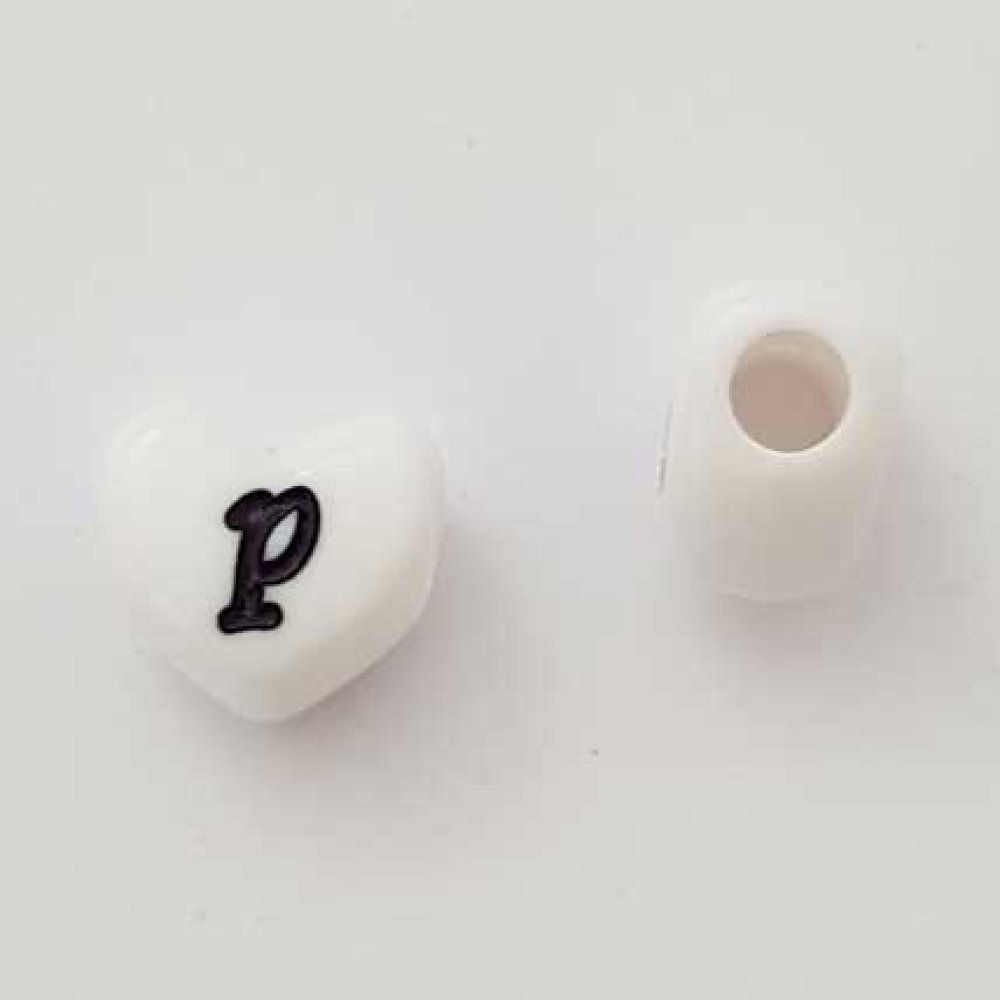 Perle Cœur Lettre P Blanc Noir 11mm