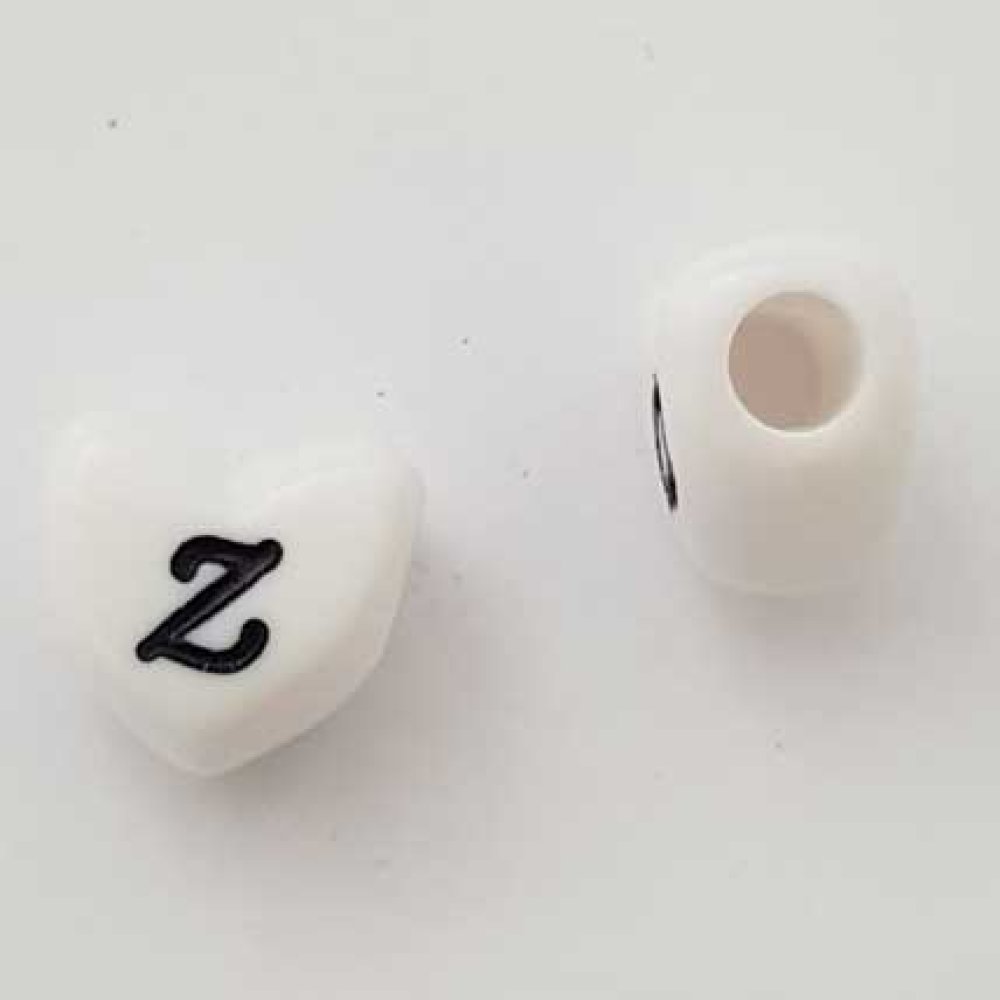 Perle Cœur Lettre Z Blanc Noir 11mm