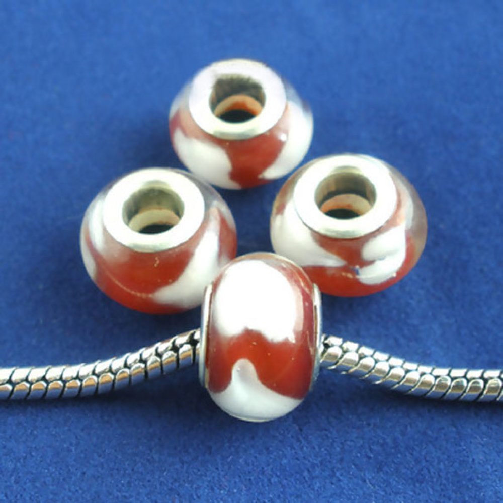 Perle N°0096 compatible Européen rouge et blanc