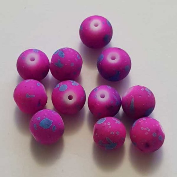 Perle Ronde effet gomme tachet&eacute; 10 mm Rose 03