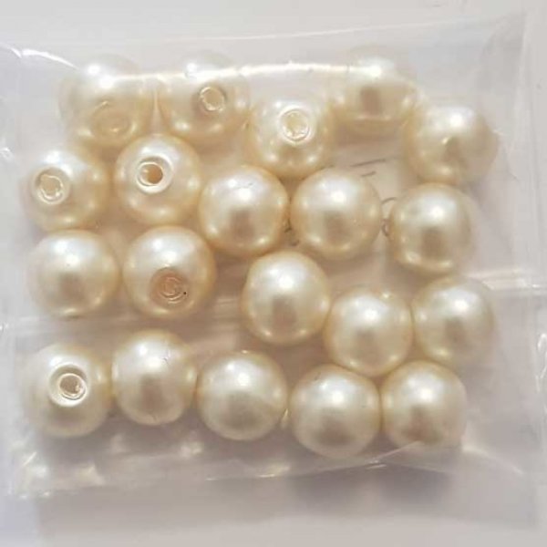 Perle ronde verre effet nacr&eacute; beige 10 mm N&deg;01