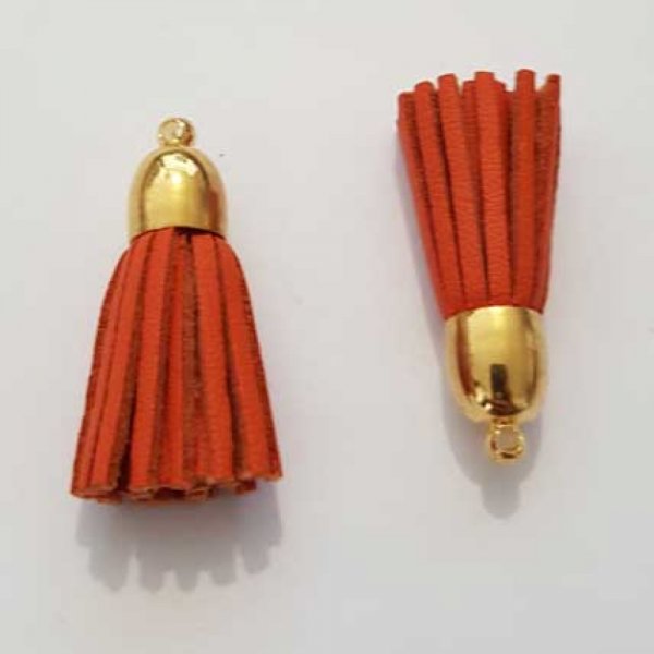 Pompon cuir uni 38 mm N&deg;16 Orange