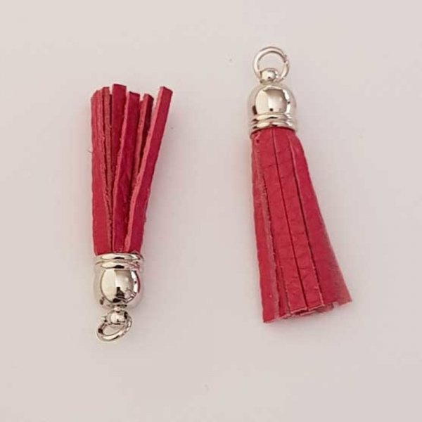 Pompon cuir uni 50 mm N&deg;02 Magenta