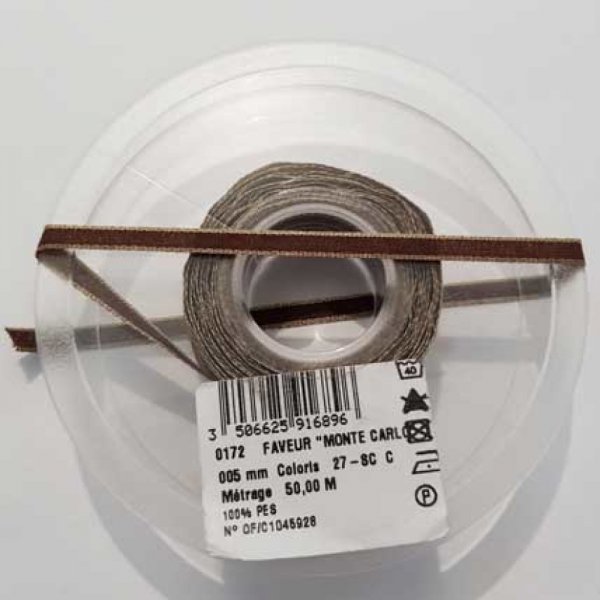 Ruban Galon 05 mm motif uni N&deg;01 marron