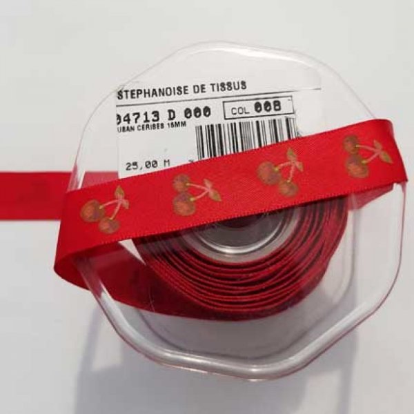 Ruban Galon 15 mm motif fantaisie cerise N&deg;03