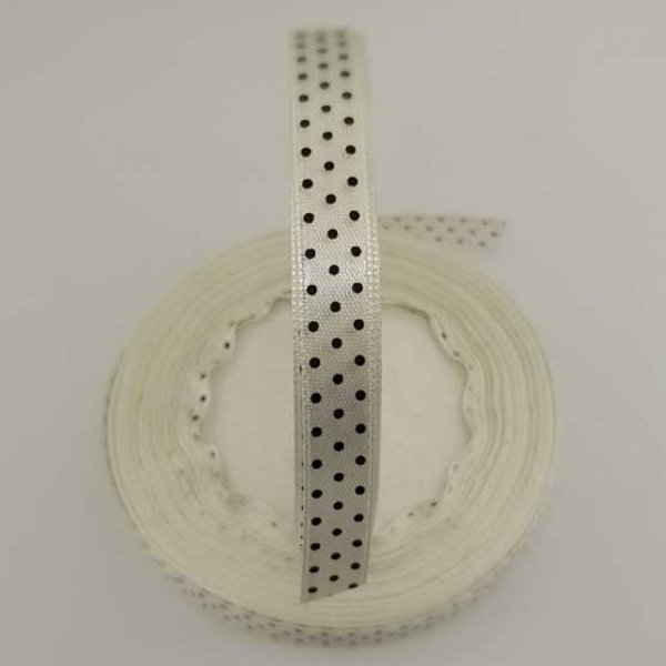 Ruban a pois blanc et noir de 10 mm au m&egrave;tre