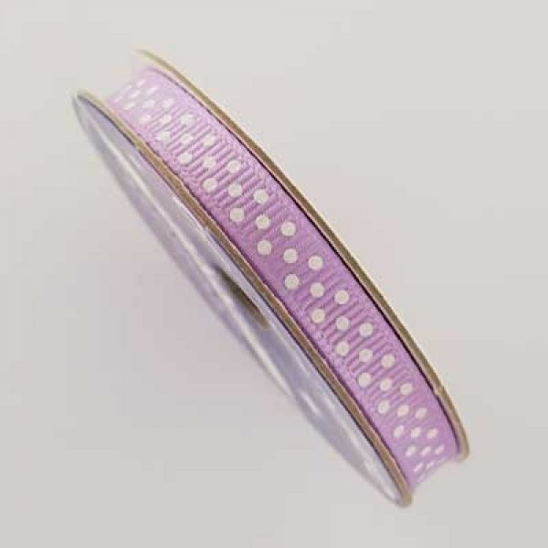 Ruban a pois gros grain mauve et blanc de 6 mm au m&egrave;tre