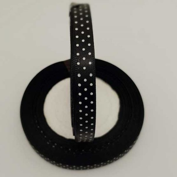 Ruban a pois noir et blanc de 10 mm au m&egrave;tre