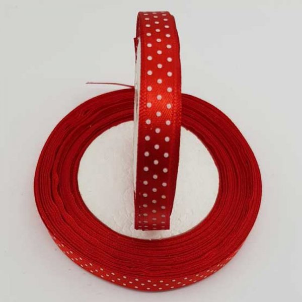 Ruban a pois rouge et blanc de 10 mm au m&egrave;tre