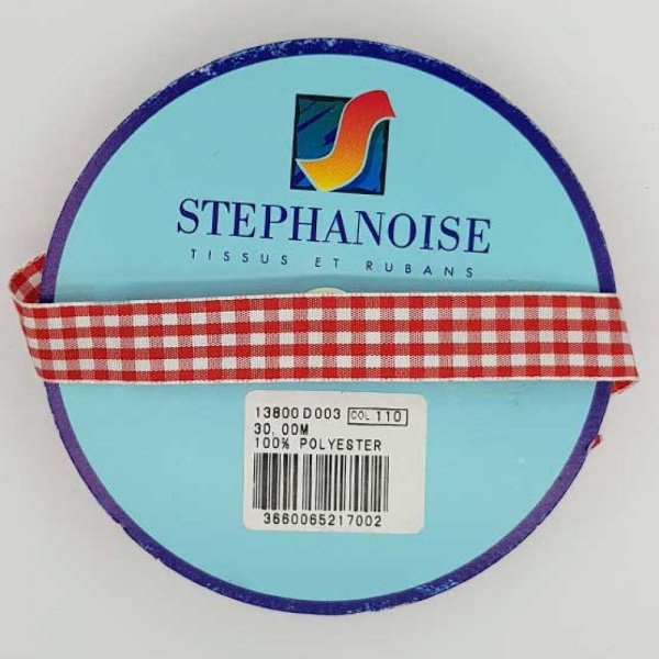 Ruban vichy rouge et blanc de 15 mm au m&egrave;tre