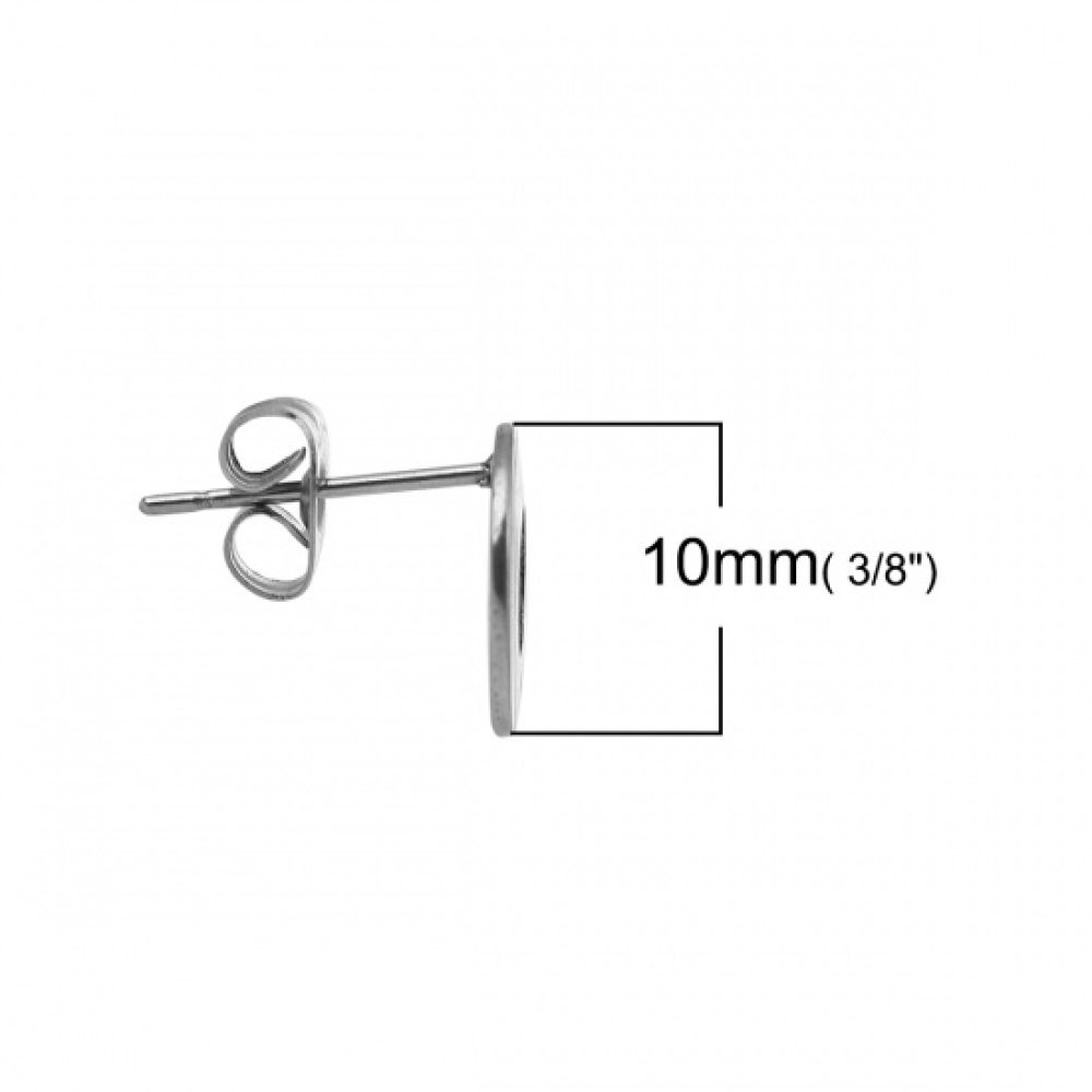 Porta orecchini 10 mm in acciaio inox con chip tondo N°04 Argento